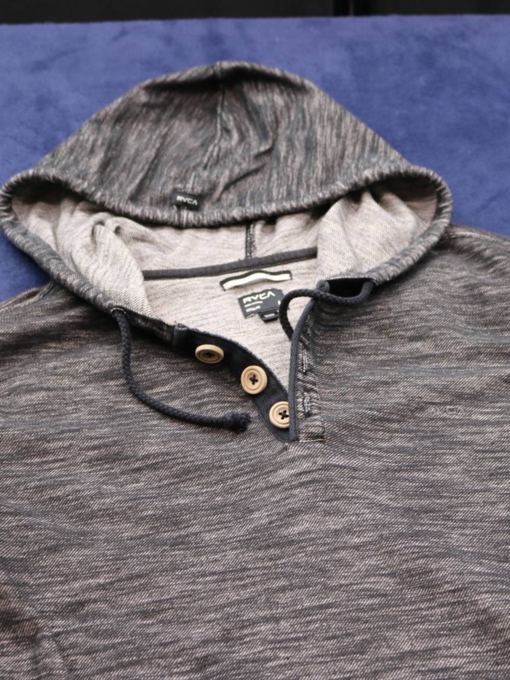 RVCA Mens Henley Hoodie Pullover Sweater Button Neck Gray Marled Charcoal Size M